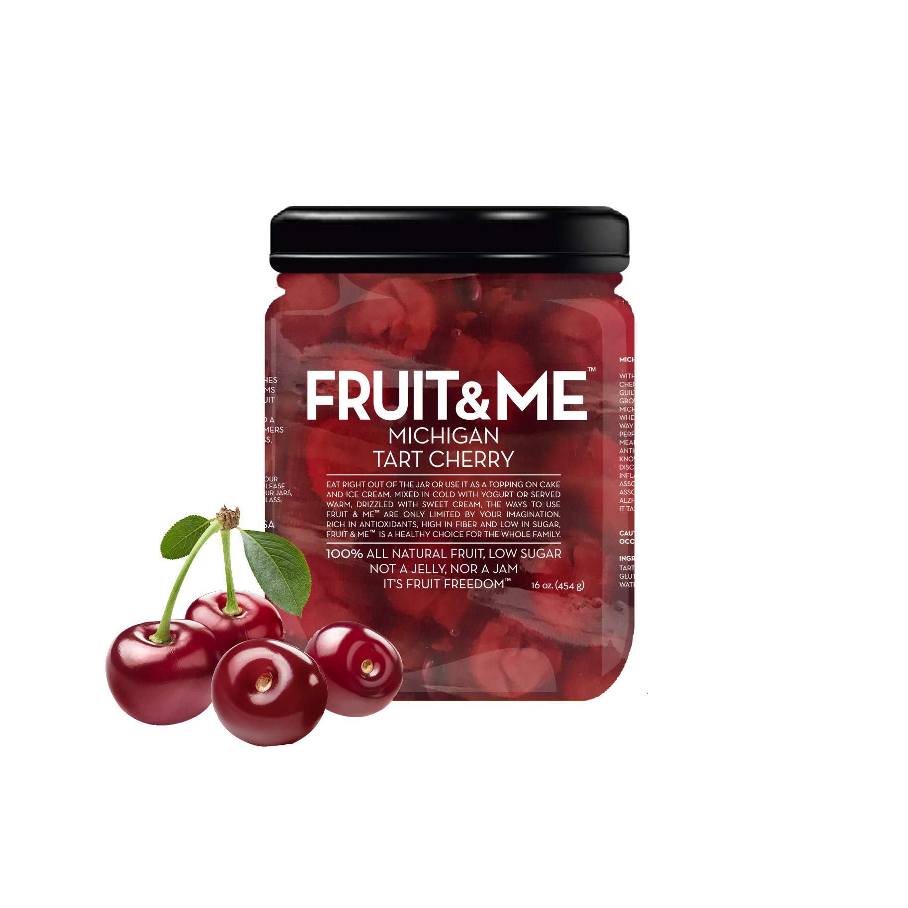 FRUIT & ME MICHIGAN TART CHERRY, FRUIT COMPOTE AND TOPPING, 6 16 OZ JAR CASE, NON-GMO, GLUTEN-FREE, ALL NATURAL
