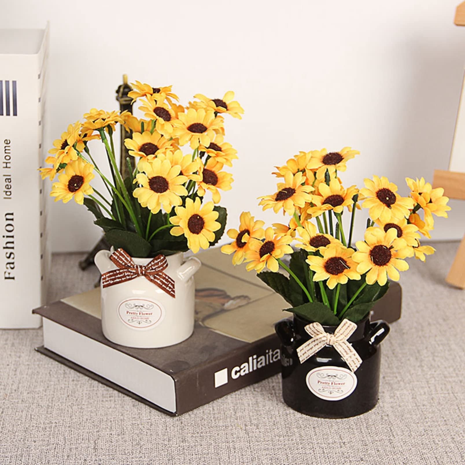 Amazon｜向日葵 造花 ひまわり 田園風 牛乳瓶のセラミック花瓶付き