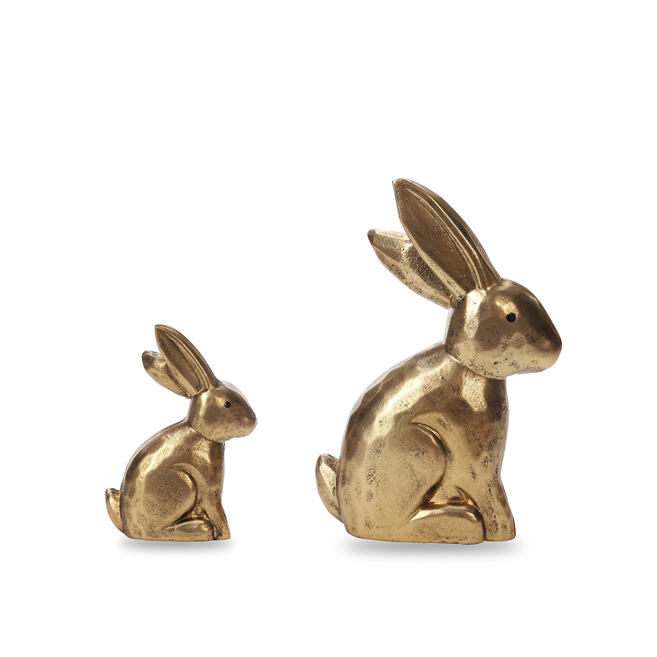 DN DECONATION Golden Bunny Figurines, Wooden Bunny Decor, Small Easter Rabbit Statue Set of 2, Vintage Easter Decorations, Bunny Decorations for Home, Spring Decor, Gift