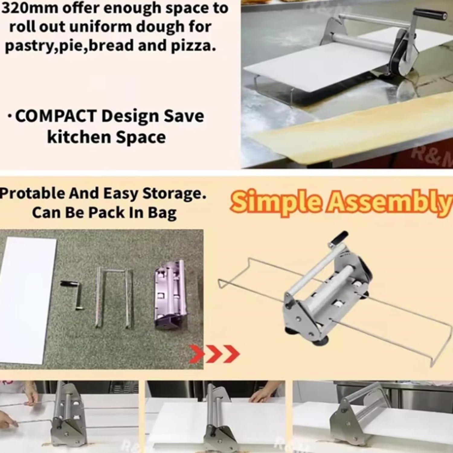 Máquina laminadora de masa plegable, laminadora manual de masa de hojaldre y rodillo para fondant, equipo de panadería comercial plegable de espesor ajustable,Model300