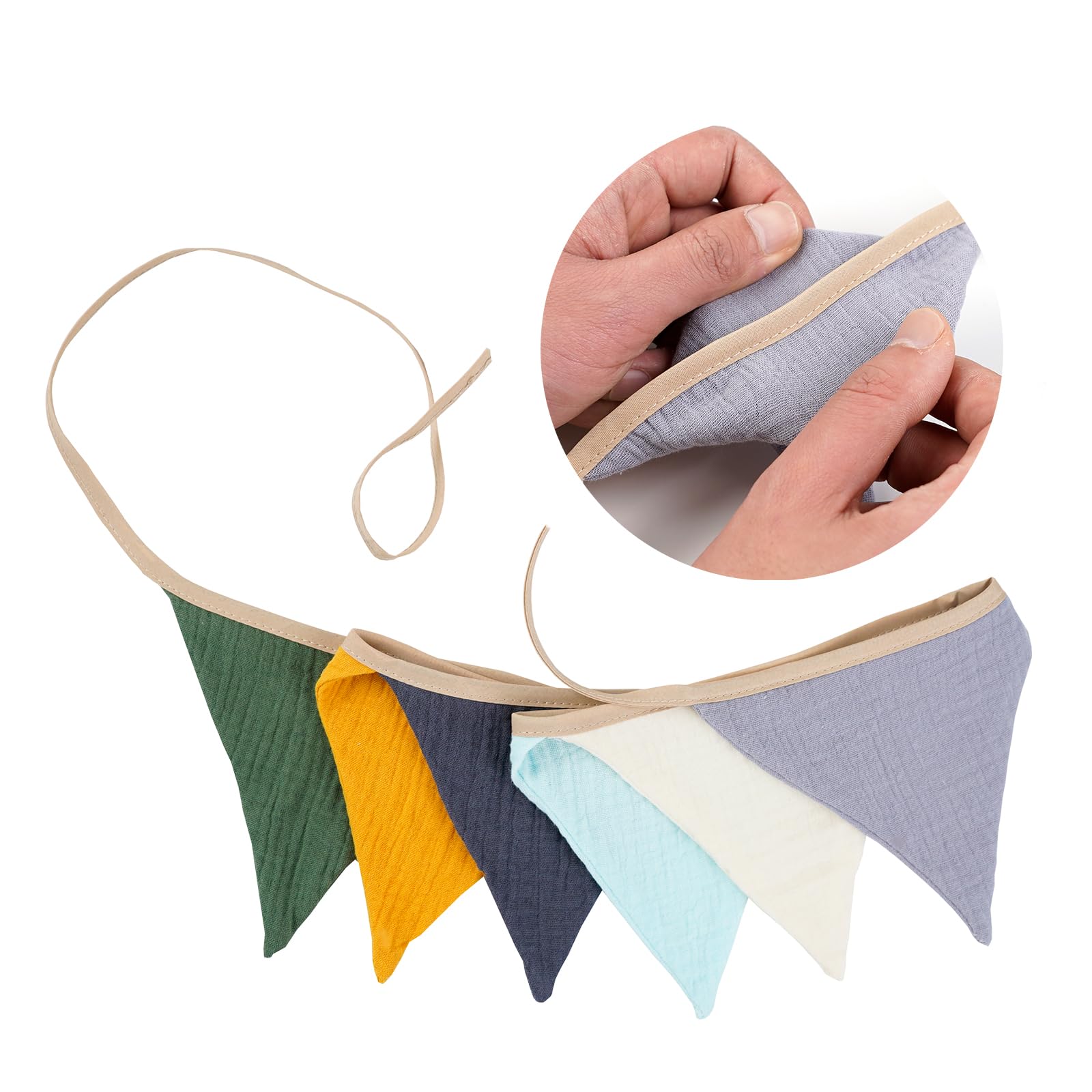 G2PLUS Muslin Fabric Bunting for Nursery: 6PCS Double Side Cloth Triangle Banner - Image 4