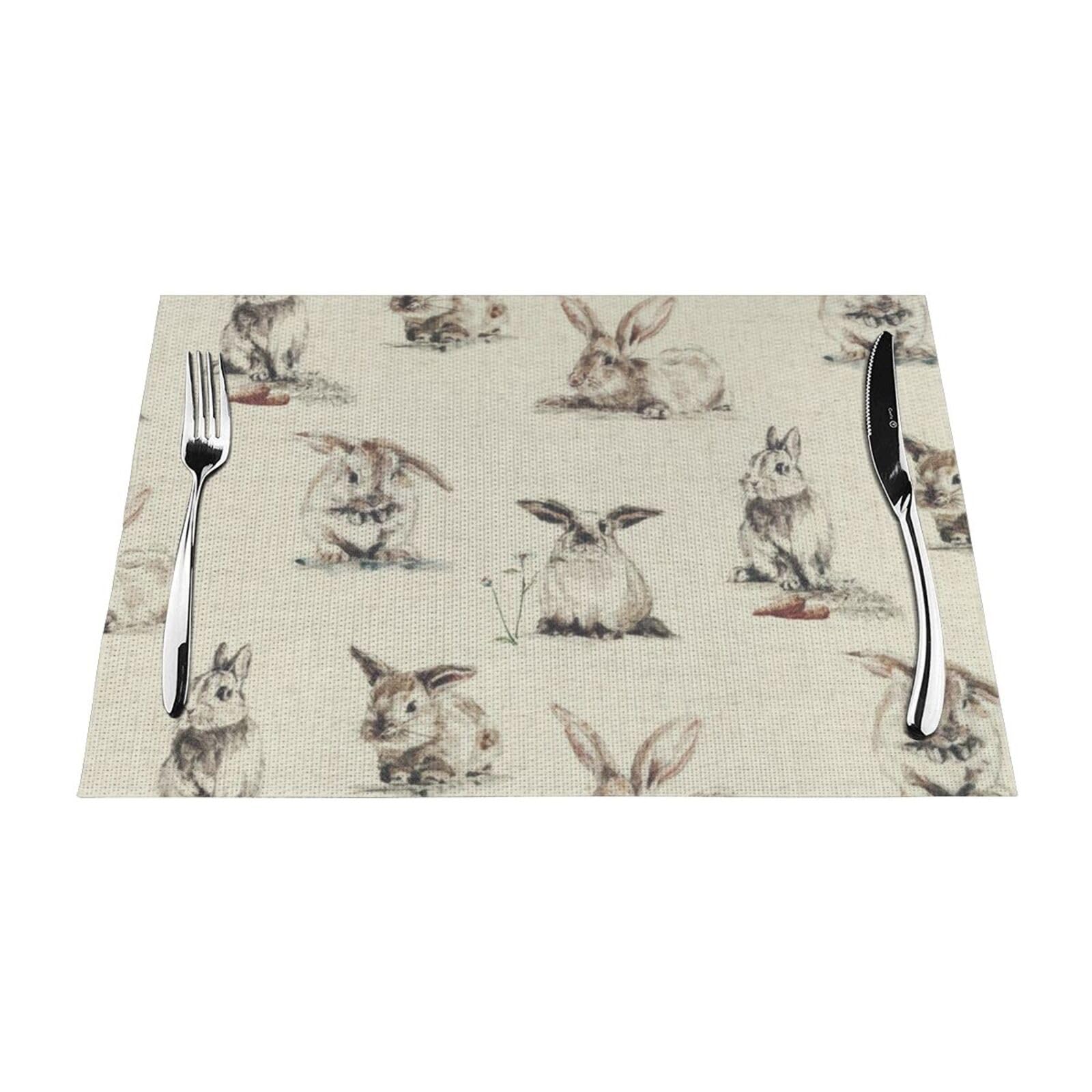 PVC Placemat Set of 6 PCS, 45x30 CM, Rabbit background Printed Non-Slip Heat Resistant Place Mats for Kitchen Dining Table Indoor Outdoor