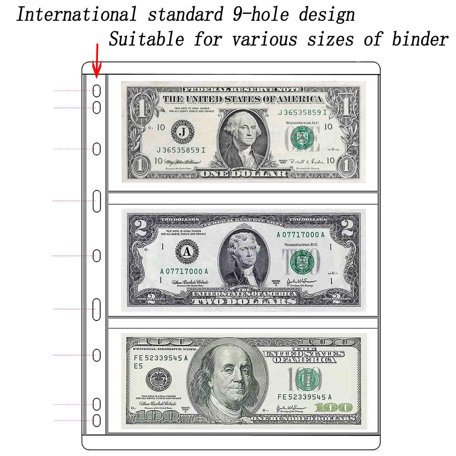 Amazon | 10枚 通貨スリーブ 紙幣収集用品ページ 通貨収集ページ 標準9穴コインバインダースリーブ クーポンスタンプ 通貨コレクション用  (3ポケット) | 金銭管理・会計用品 | 文房具・オフィス用品