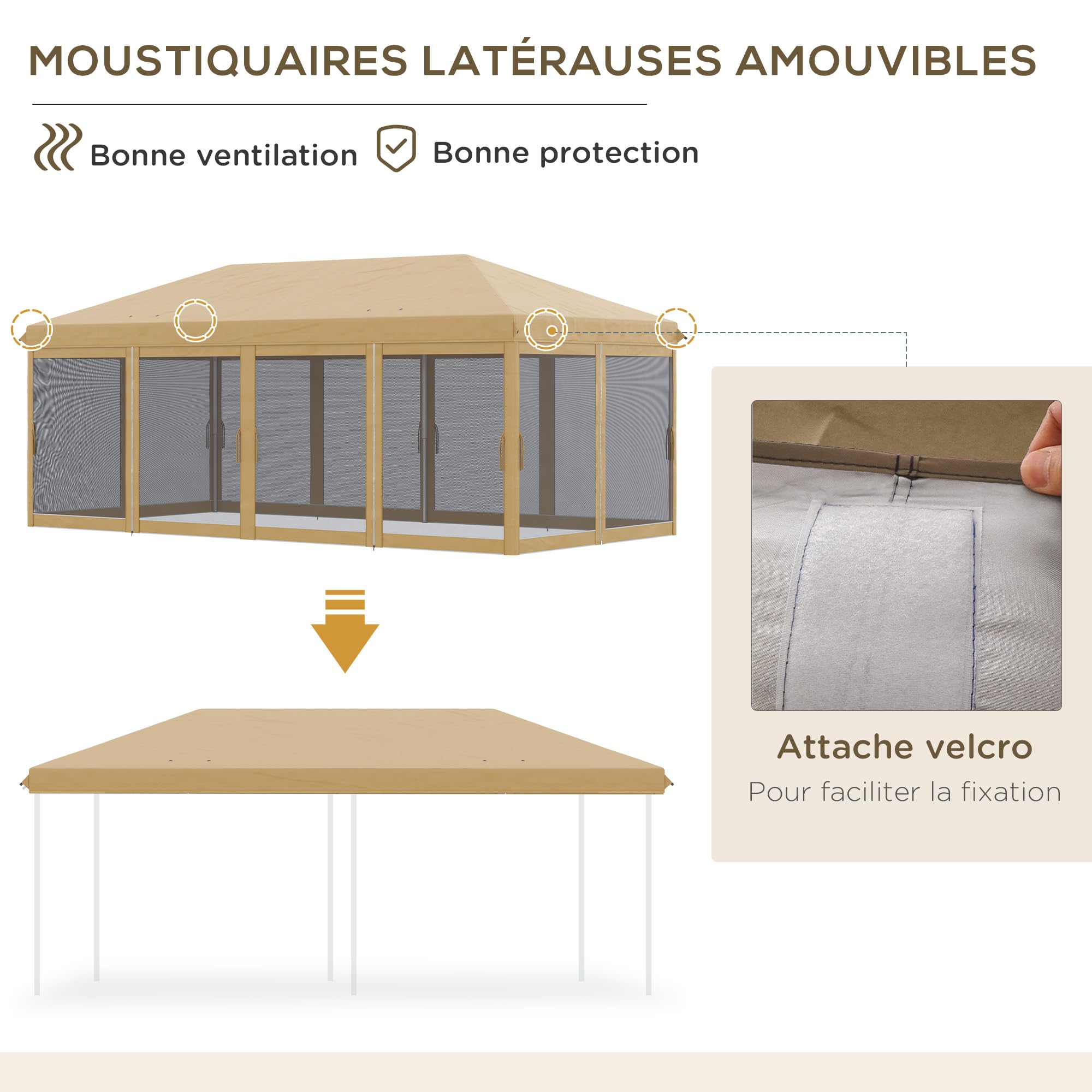 Outsunny Tonnelle Pliante tonnelle de Jardin extérieure Barnum Pliant Pop-up pavillon de terrasse 6 x 3 m Anti-UV moustiquaires Amovibles + Sac de Transport Beige