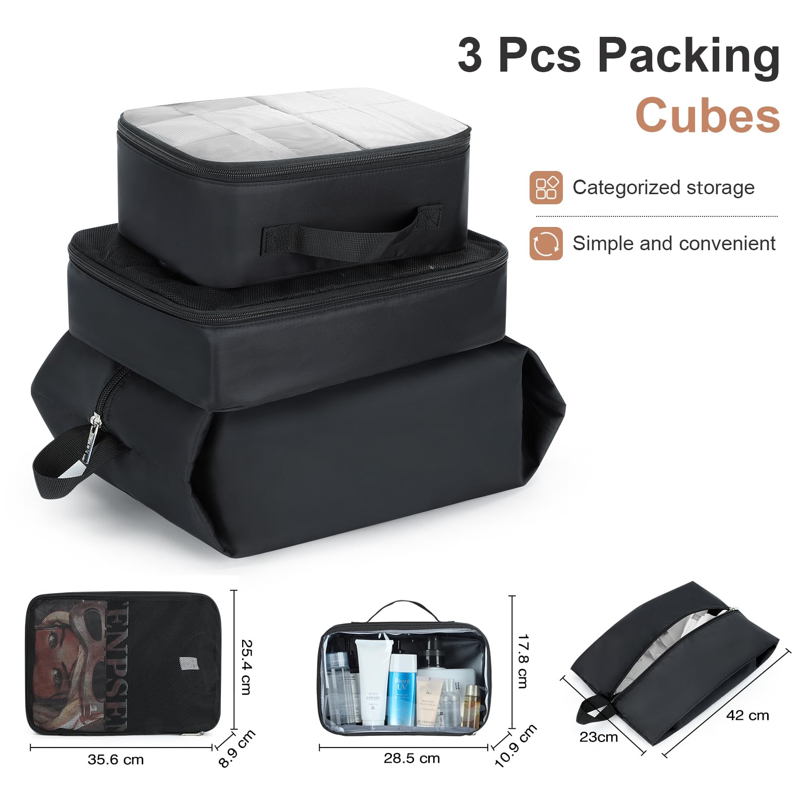 Maletín con Ruedas para Portátil, 3 Bolsas Organizadoras, Maleta de Negocios con Cerradura TSA, Bolso de Viaje Impermeable, Negro