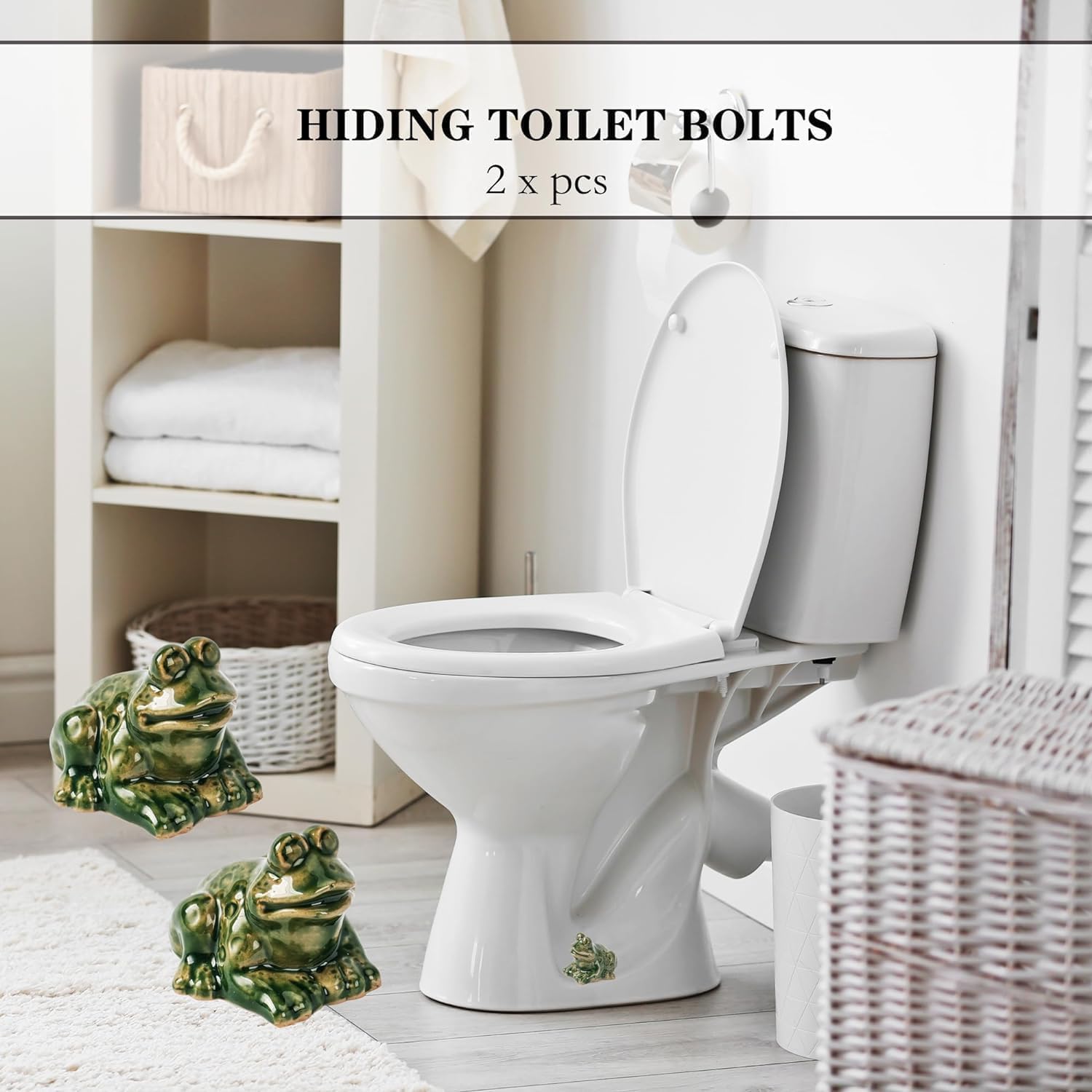 WANSHUNLMI Frog Toilet Floor Bolt Covers, Ceramic Frog Toilet Bolt Caps Cute Bathroom Decor, Fun Animals Themed Gadgets Easy Installation (Green, frog) - view 2