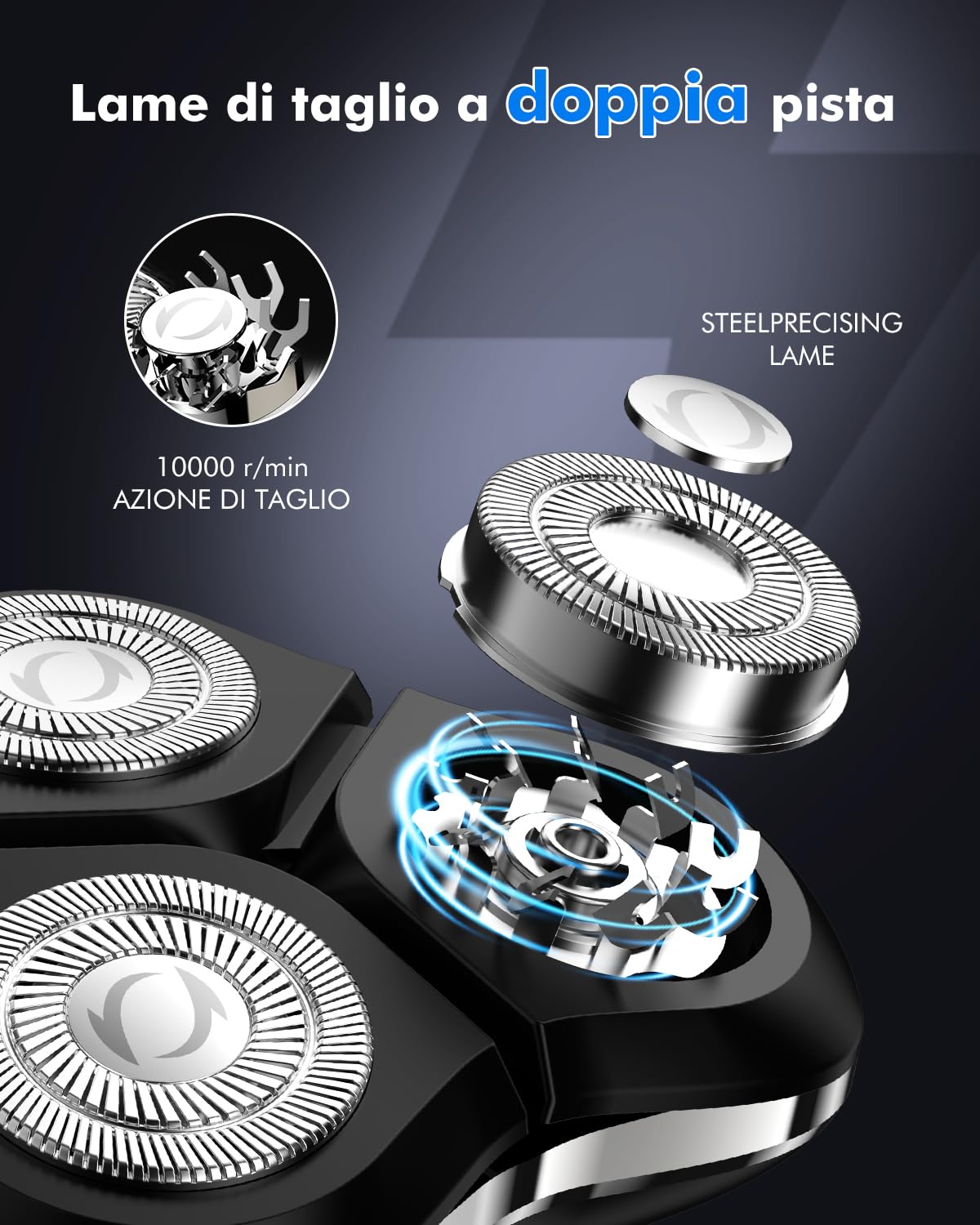 Rasoio Elettrico Barba Uomo, Rasoio Rotativo 3D con Dock di Ricarica, Regolabarba Uomo IPX7 con Display LED, Rasoio Impermeabile Wet & Dry Set 3 in 1