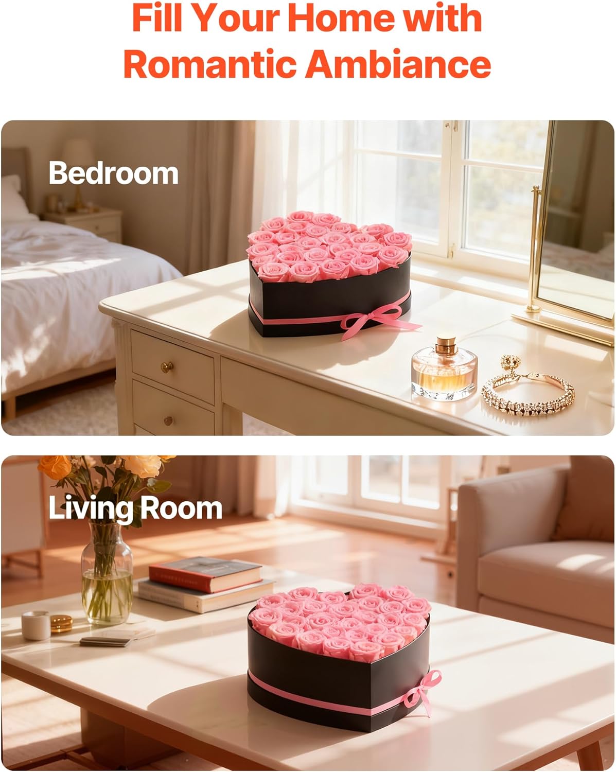 VEVOR Forever Flowers, 27 Preserved Roses in a Heart Shape Box, Eternal Flowers Immortal Bouquet Birthday Present for Women Her Wife Mothers, Anniversary, Valentine's Day,Christmas, Pink - Image 6