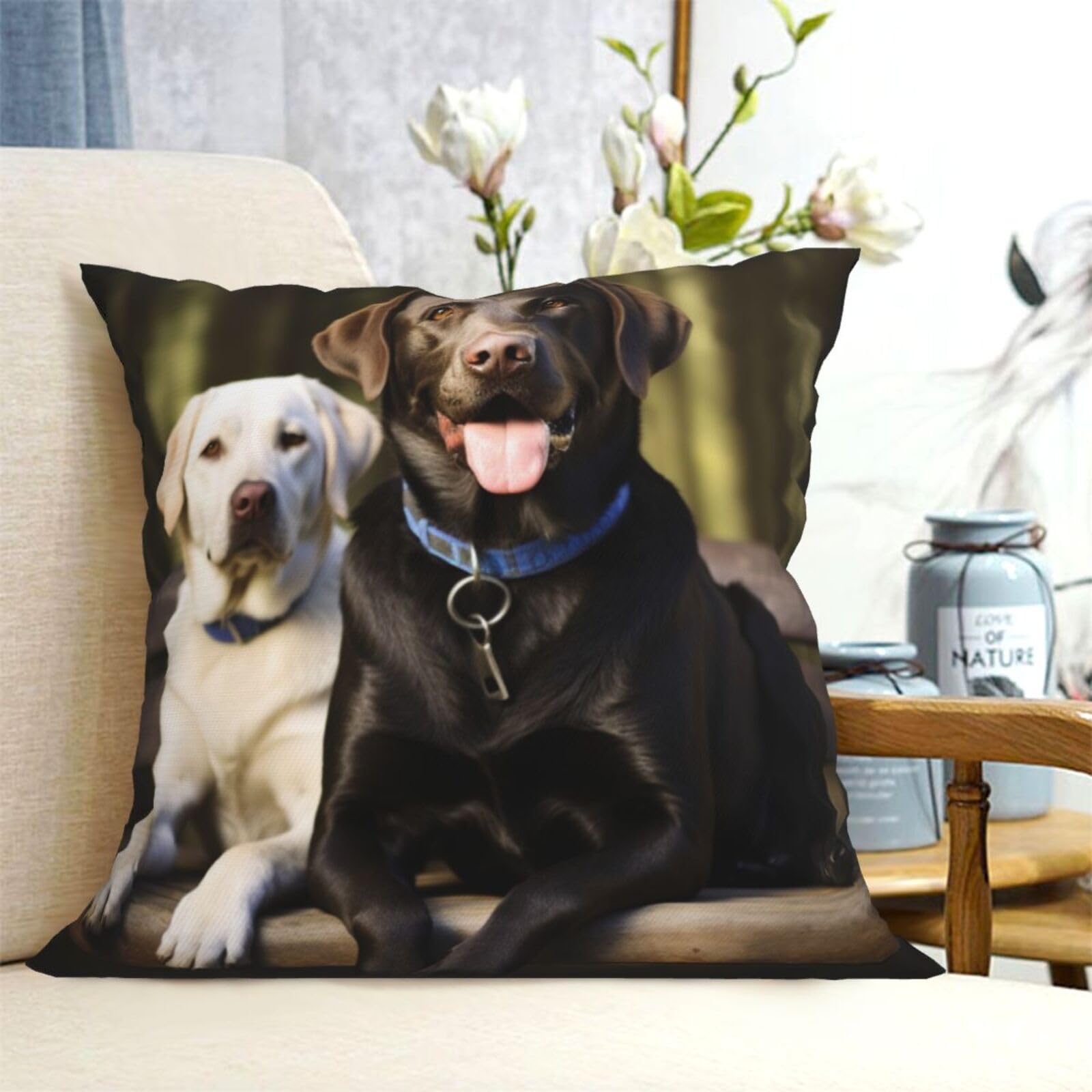 Fodpand Black Decorative Throw Pillow Covers 18"X18" Labrador Cushion Cases Square Modern Farmhouse Pillow Cases Soft Cozy Cushion Covers For Couch Sofa Bedroom Home Decor Pillowcase