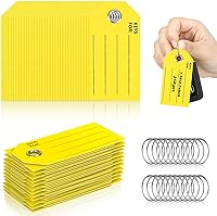 HKSZEH 100 Pack Yellow Paper Key Tags with Rings & Labels - 1.38x2.76in Writable Keychains for Car Dealerships, Luggage, Doors