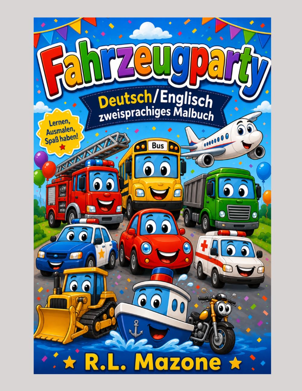 Fahrzeugparty: Deutsch/Englisch zweisprachiges Malbuch