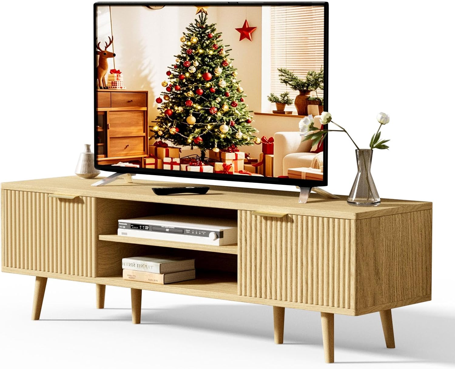 YLGJ and TIDY modern wood TV stand in oak finish