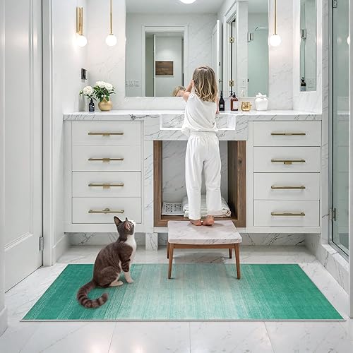 Miniatura 3 de Wonnitar Alfombra de pasillo de cocina verde azulado de 2 x 6 pies, lavable, moderna, degradado, antideslizante, alfombra de pasillo de lavandería