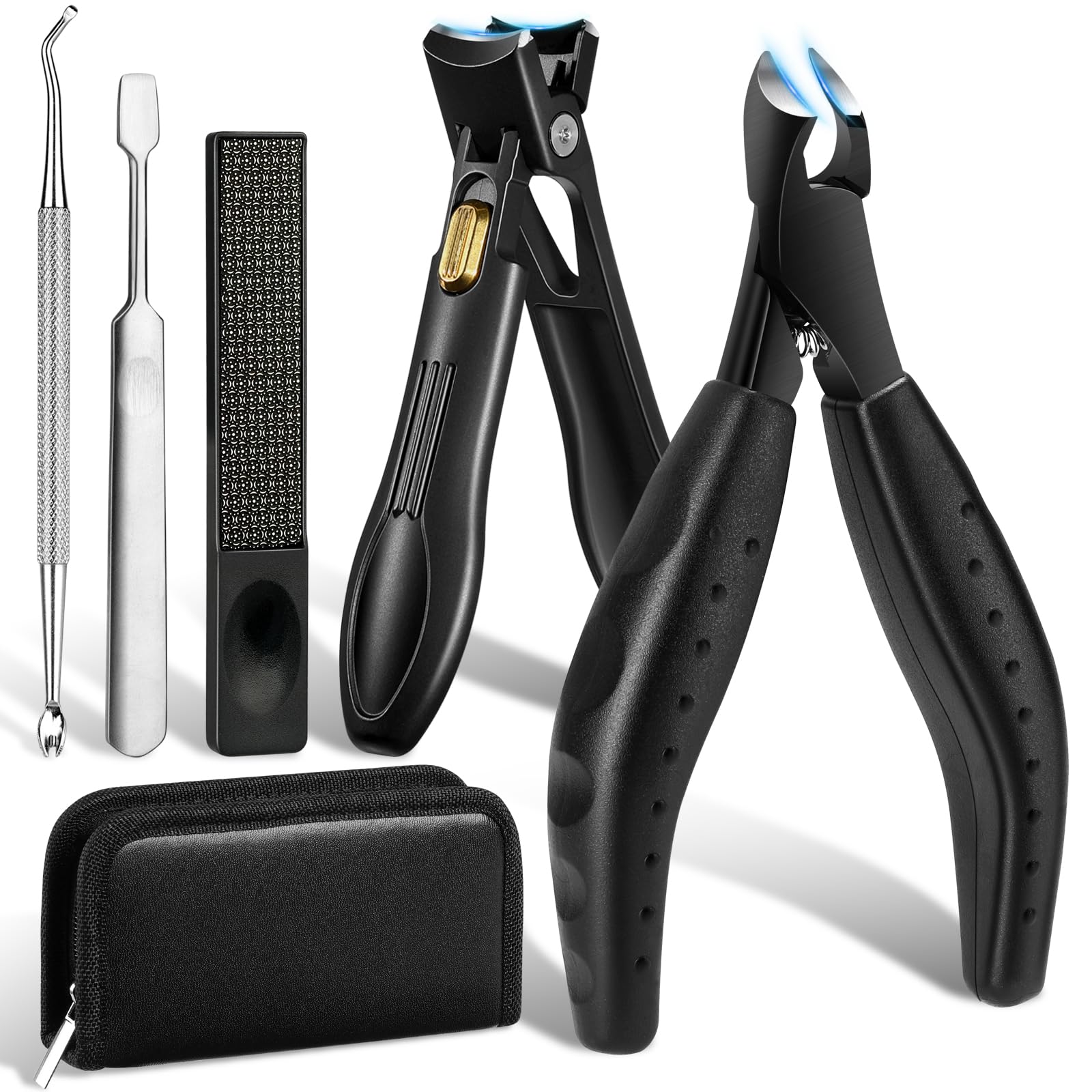 Zehennagelknipser für dicke & eingewachsene Nägel, Professionelles Nagelknipser Set mit Pediküre-Werkzeug, super scharfer Fingernagelschneider mit Catcher, Podologen Zehennagelknipser Kit für