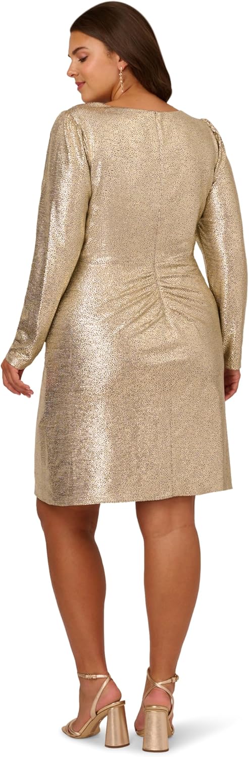 Adrianna Papell Women's Foiled Knit Draped Dress, Light Gold, 18 - Image 2