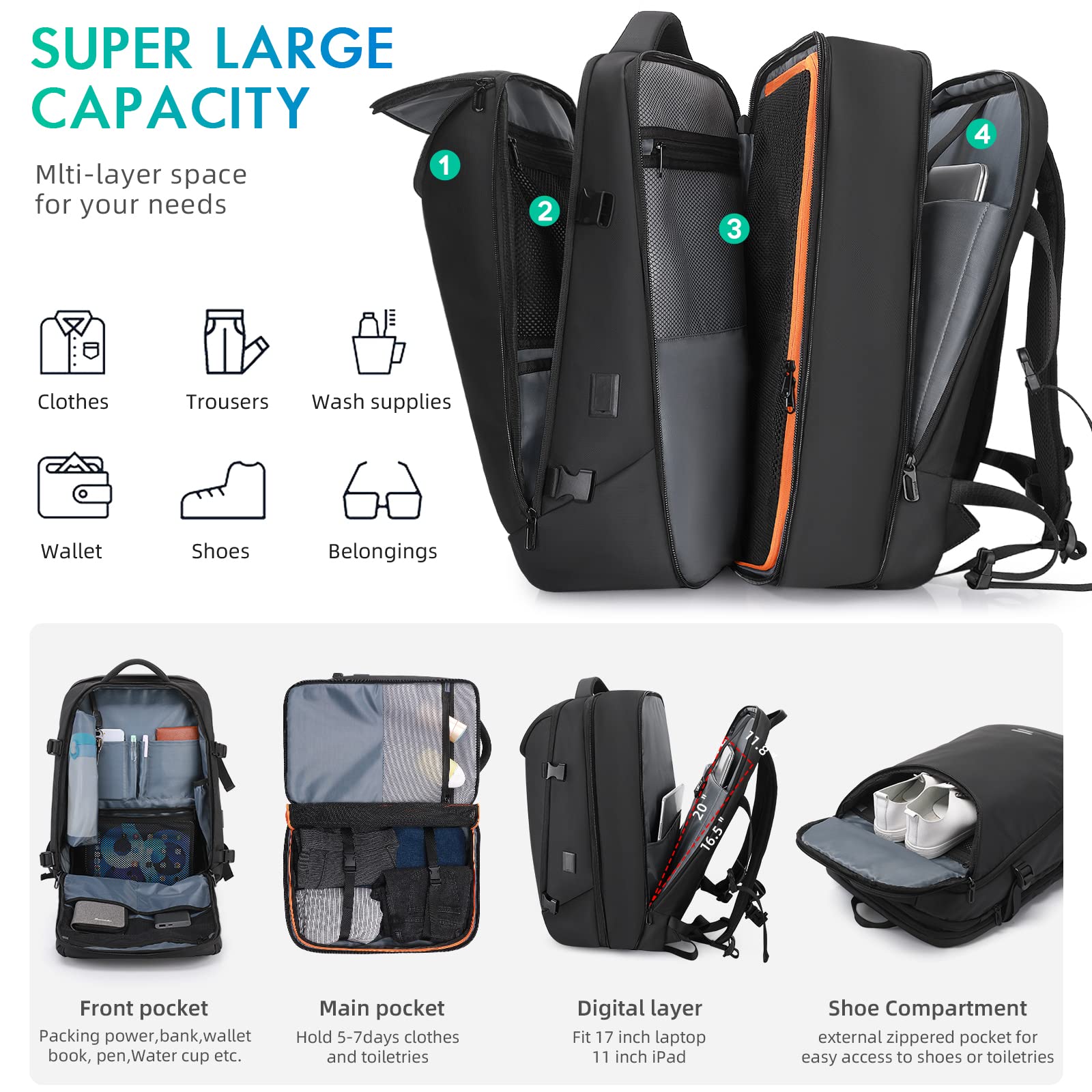 TANGCORLE 50L Carry On Travel Backpack Expandable Airline Approved tangcorle-50l-carry-on-travel-backpack-expandable-airline-approved