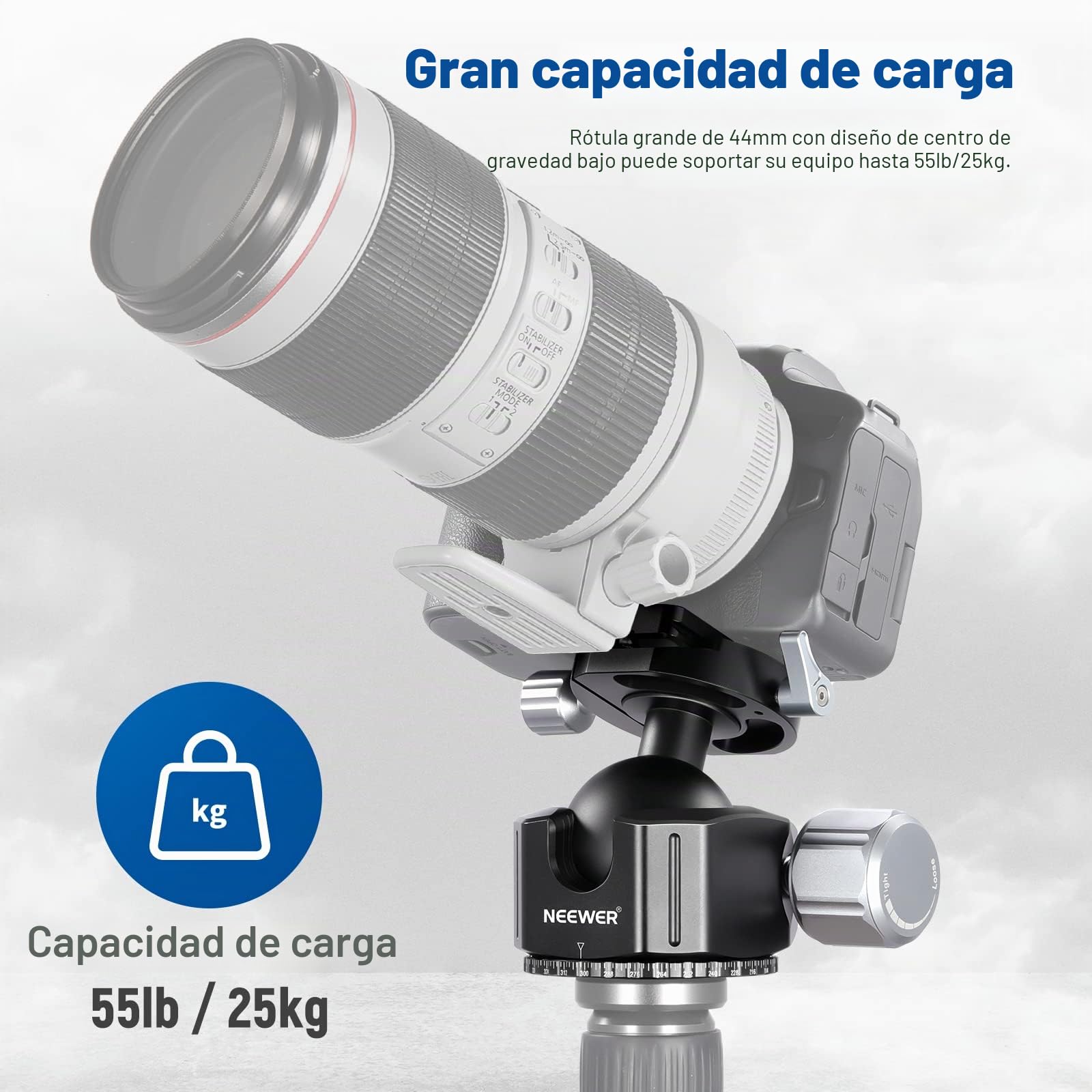 NEEWER Cabezal de Bola de Perfil bajo de 44 mm, aleación de Aluminio CNC Resistente con Doble panorámica de 360° y Tornillo de 1/4 Pulgadas, Placa Tipo QR para cámara DSLR, videocámara, trípode,
