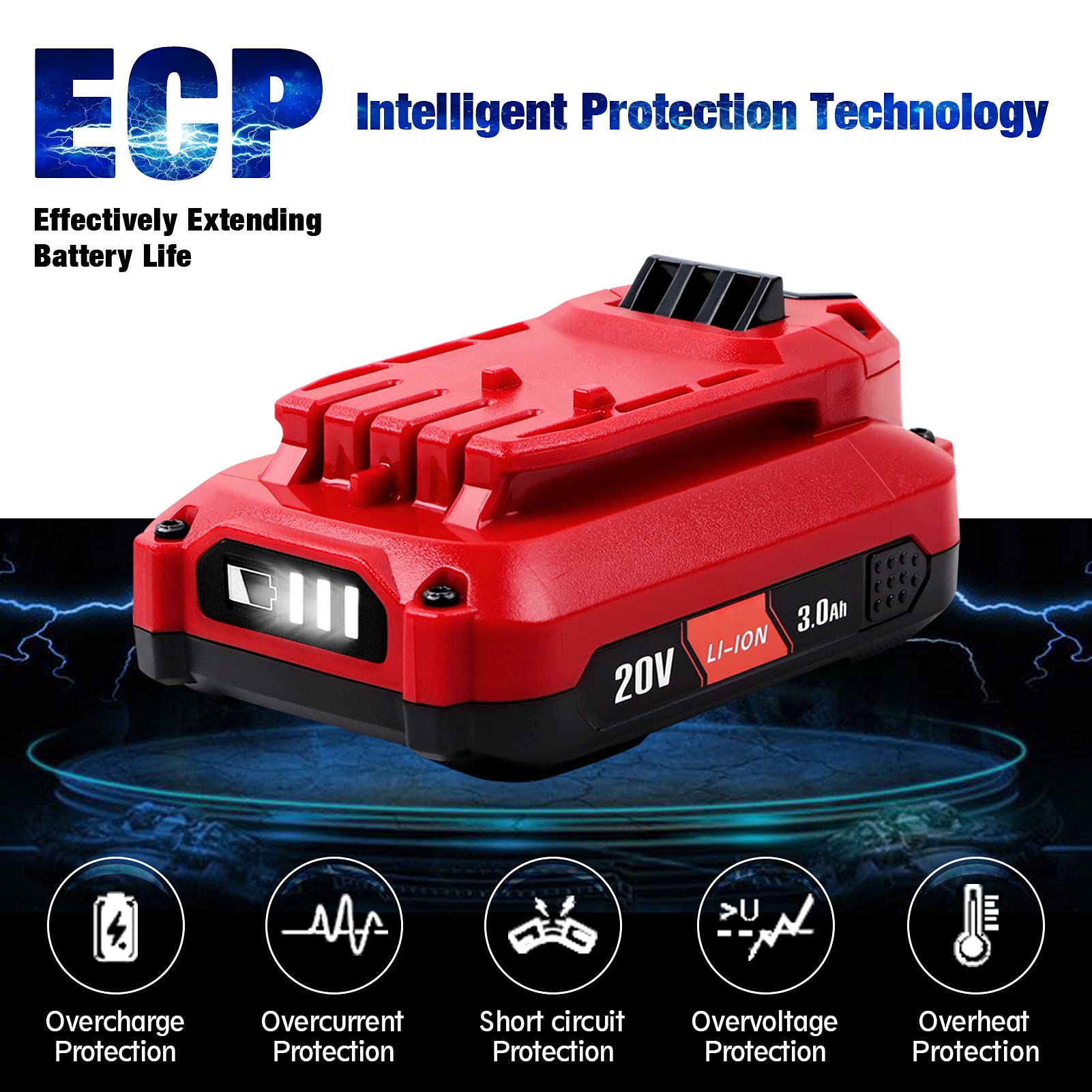 2Pack DSANKE CMCB204 3.0Ah 20V Lithium-ion Battery Replacement for Craftsman V20 Battery CMCB204 CMCB204-2 CMCB202 CMCB202-2 CMCB201 Craftsman V20 Battery(ONLY BE Used in Tools UP to 400W)