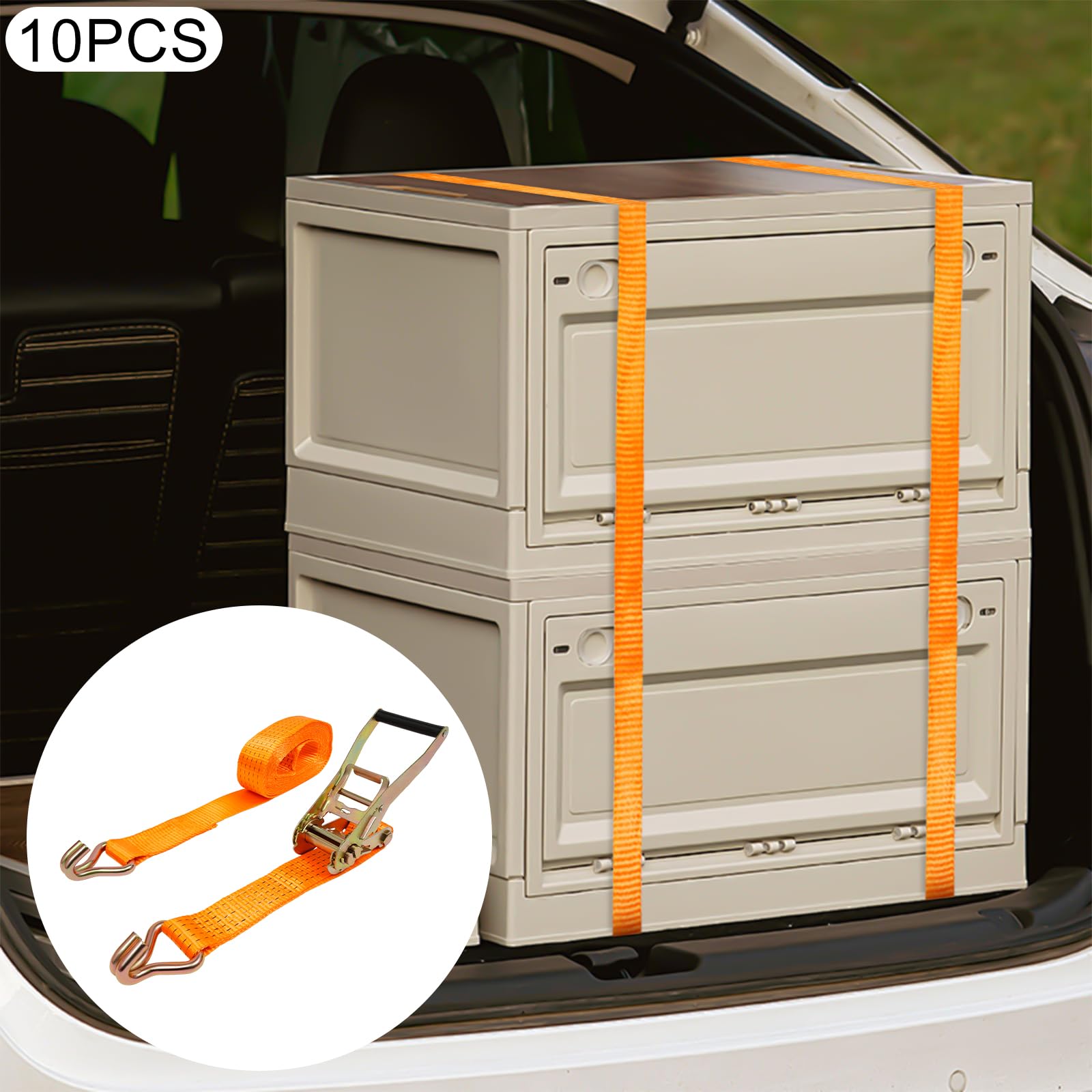 10x Spanngurt mit Ratsche, Zurrgurt 5 cm x 8 m, orange, Arbeitszugkraft 2,5 t (5511 lbs), Doppel-J-Haken, für Ladungssicherung auf Anhänger, LKW, Transporter – ideal für Holz, Möbel, Maschinen