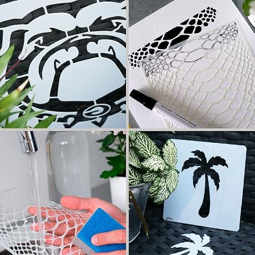 Miniatura 7 de Paquete de lobos reutilizable resistente plantilla de hoja de plástico transparente de corte personalizado, suministros de bricolaje para aerógrafo