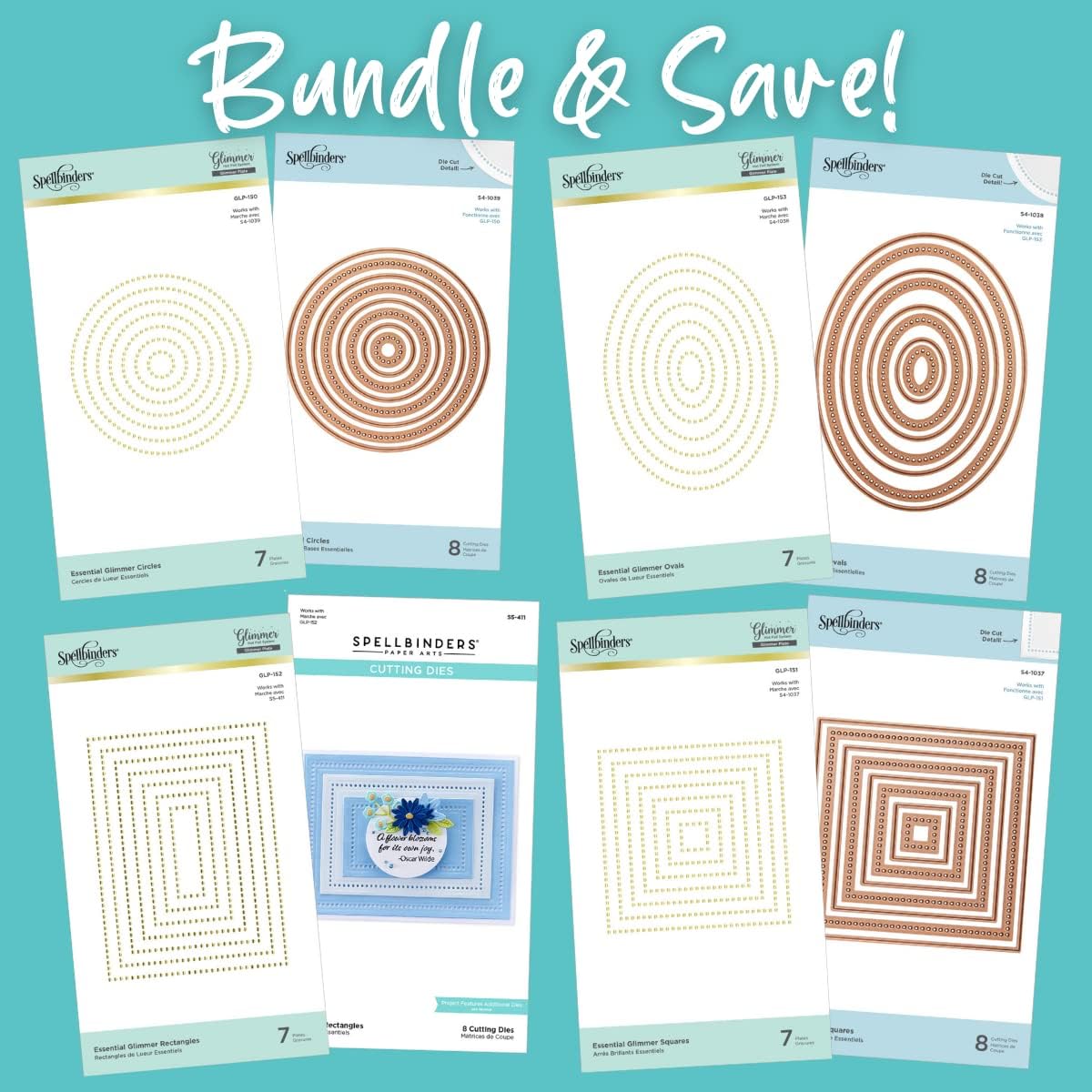 Spellbinders Essential Shapes Die & Hot Foil Plates Bundle / 4-Piece Die Cutting and Hot Foil Plate Set/BD-0052