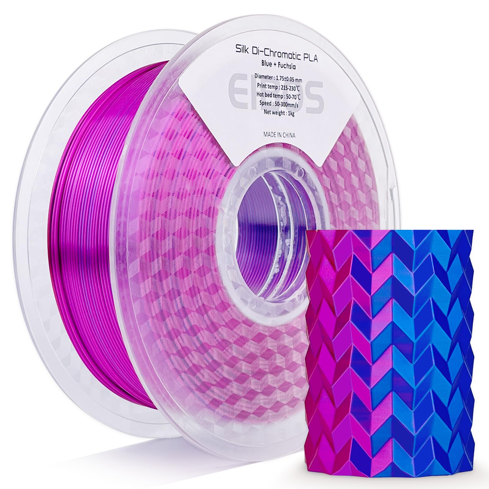 Silk Ribbon PLA 3D Printer Filament, Tri-Color Fast Color Changing PLA 1.75mm, Shiny Multicolor 3D Printing Filament 1kg / 2.2lbs, Blue Fuchsia