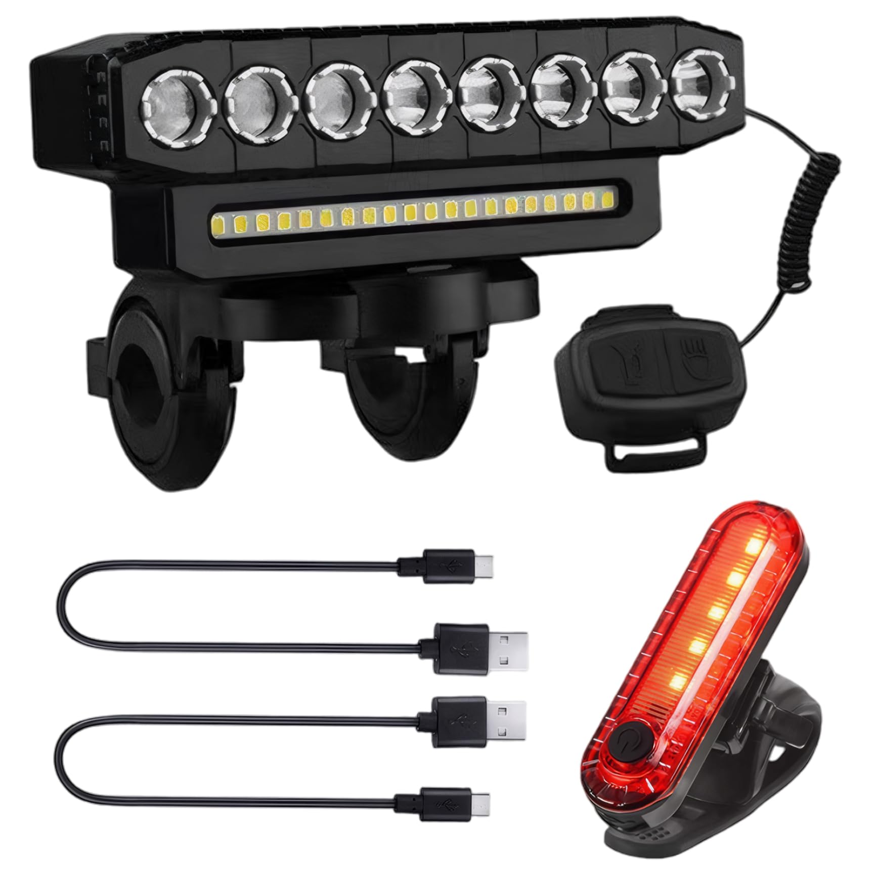 Peosaard Electric Bike Horn, 6-Mode Rechargeable Front & Rear LED Bike Lights for Outdoor
