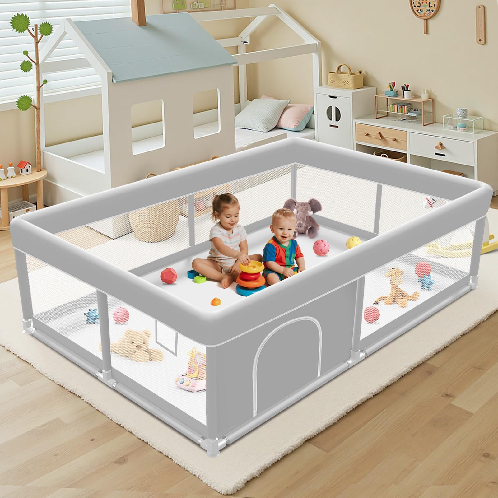 Photo 1 of Baby Playpen 65×50Inch, Playpen for Babies and Toddlers, Play Pen Pin Indoor Outdoor Baby Play Fence