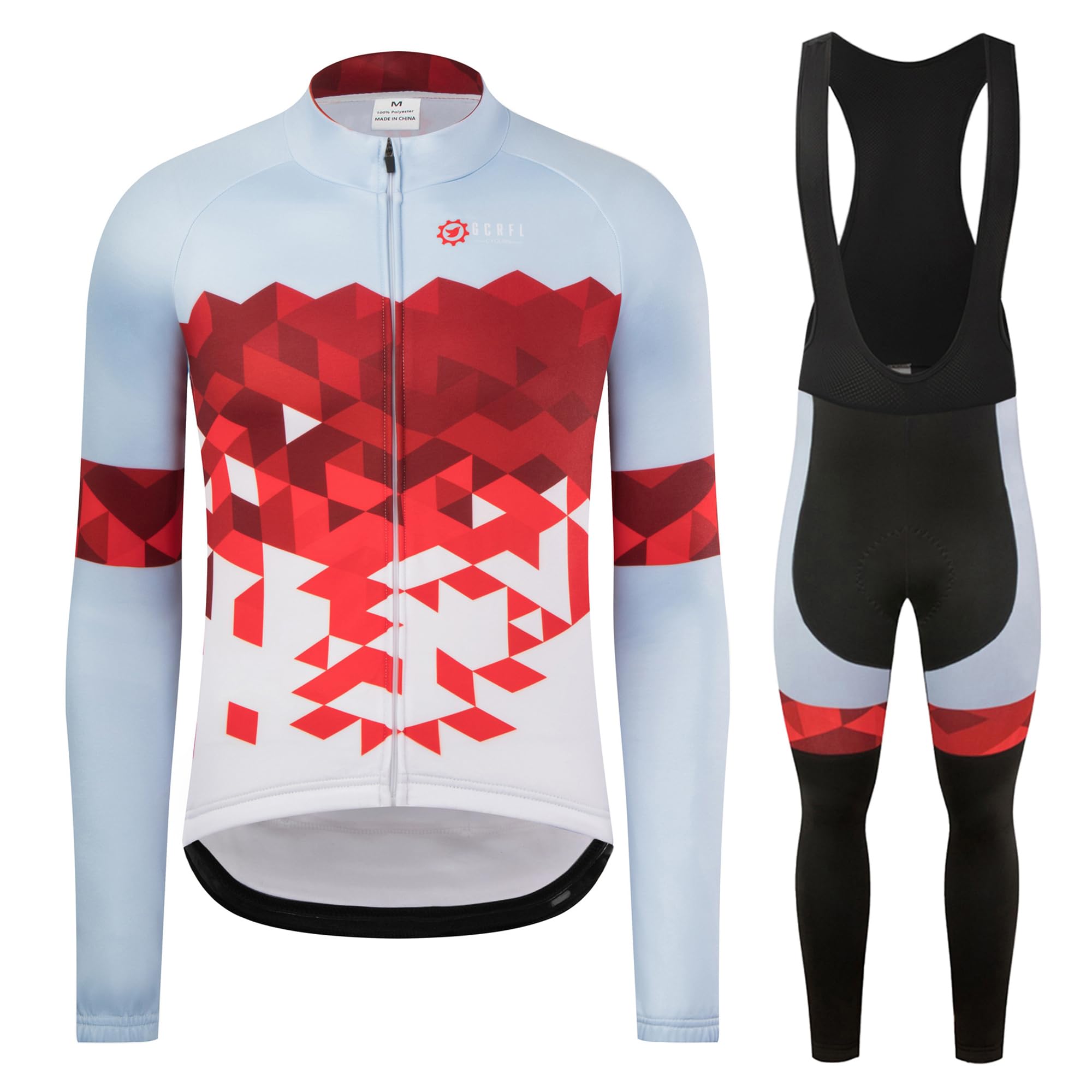 GCRFL Winter Cycling Jersey Sets Thermal Fleece Bike Jersey + Bib Pants, Long Sleeve Cycling Clothing Sets for Man