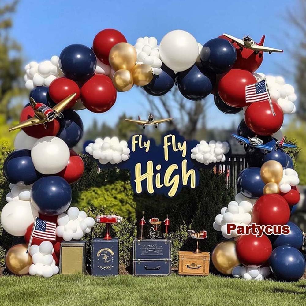 Red White Blue Balloon Arch Double Stuffed, Navy Blue Dark Ruby Red Balloon Garland Kit with Latex Gold for Birthday 4th Of July Patriot Graduation Independence Day Veterans Day Party Decoration