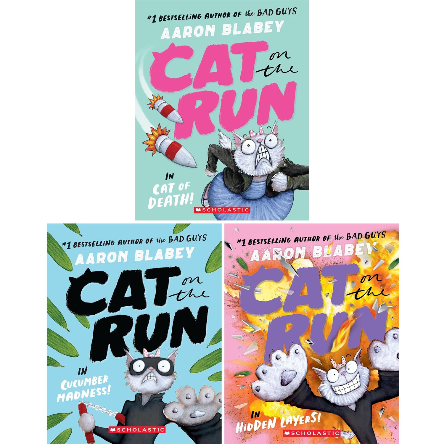 Cat on the Run Series 3-Book Collection Set (Cat of Death, Cucumber Madness, Hidden Layers!) – Funny Illustrated Chapter Books for Kids