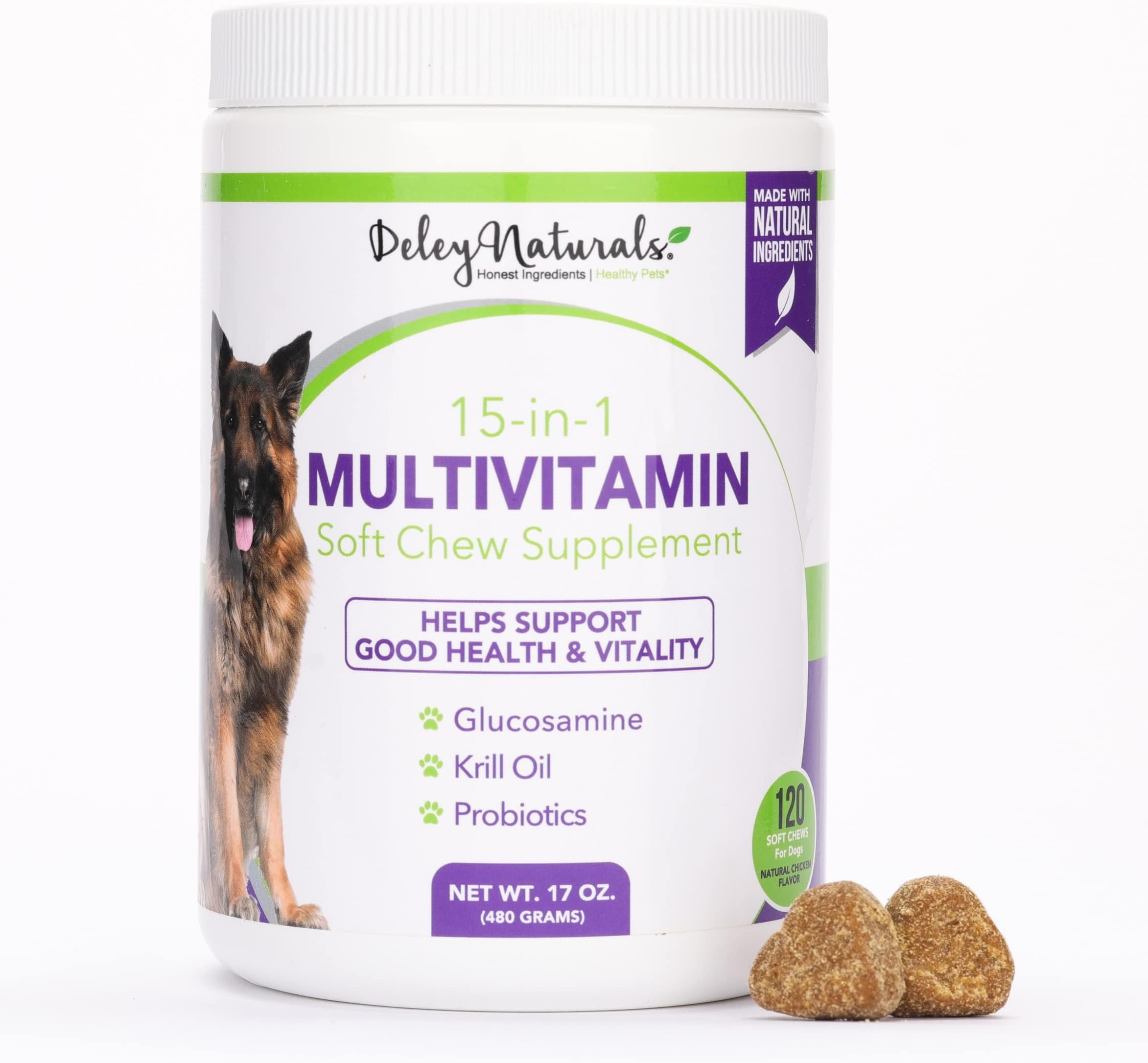Deley Naturals 15 in 1 Dog Multivitamin Treats 120 Grain