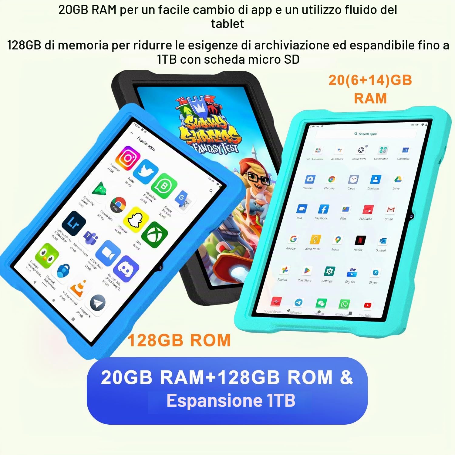 Tablet 10 Pollici Android con 5G + 2.4G WiFi 6, 20GB RAM + 128GB ROM(TF/2TB), Giochi Educativi Software (iWAWA), Octa-Core, 1080 * 800 FHD IPS, 5MP+5MP, Bluetooth 5, 2025 Newest Tablet con EVA, Black