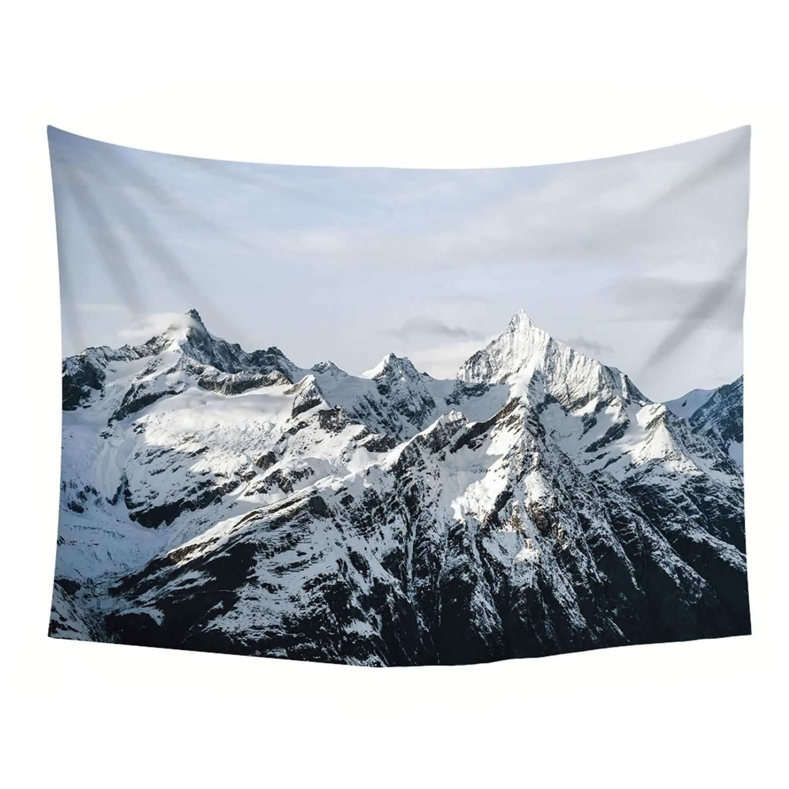 Wandteppich XXL Landschaft, Wall Tapestry Vintage Schneeberg Weiß Schwarz Polyester Deko 300x256cm