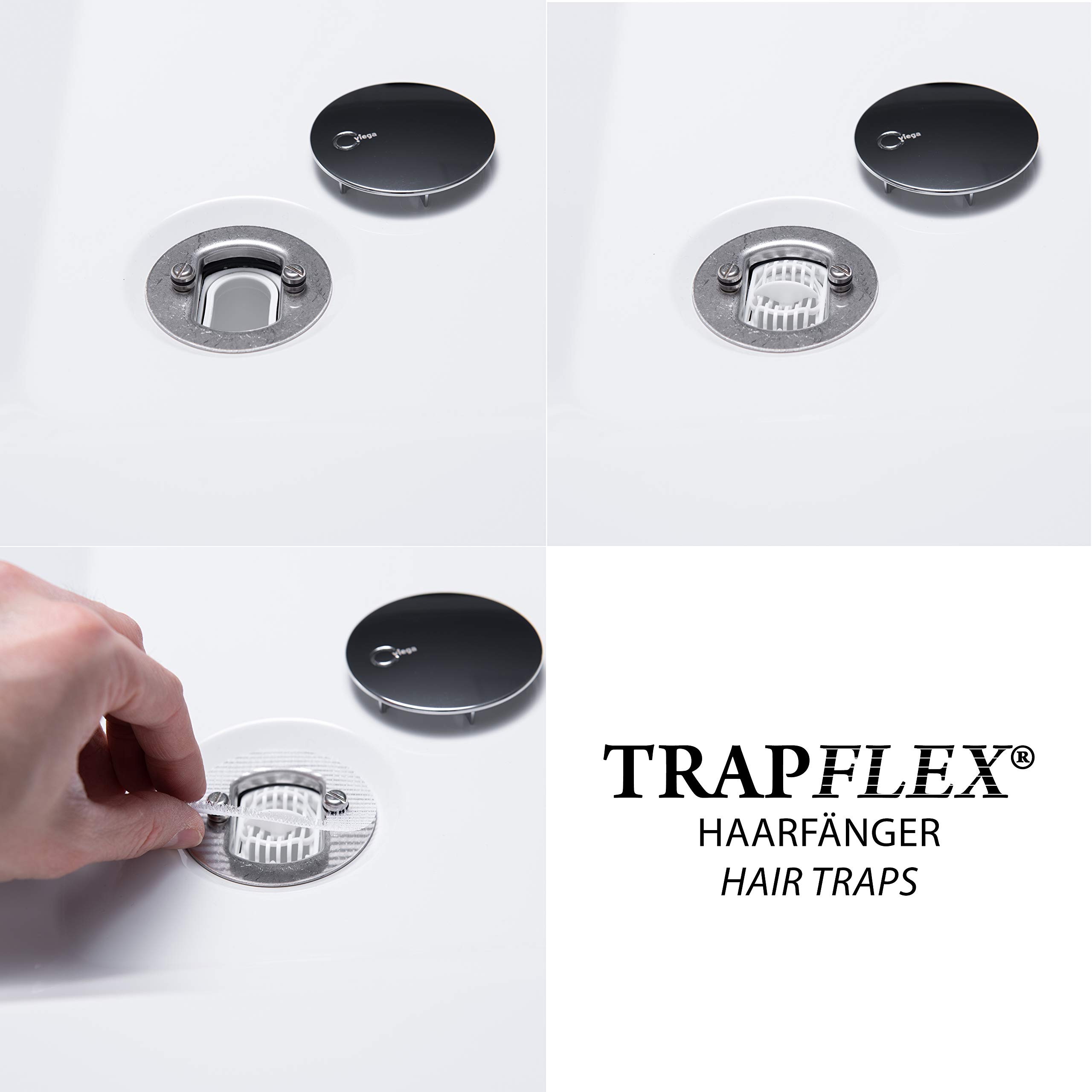 Ensemble TRAPFLEX - Ensemble de vidage Domoplex 6928.21 Siphon en Chrome (Vertical) avec Filtre à Cheveux, Attrape-Cheveux Gratuit