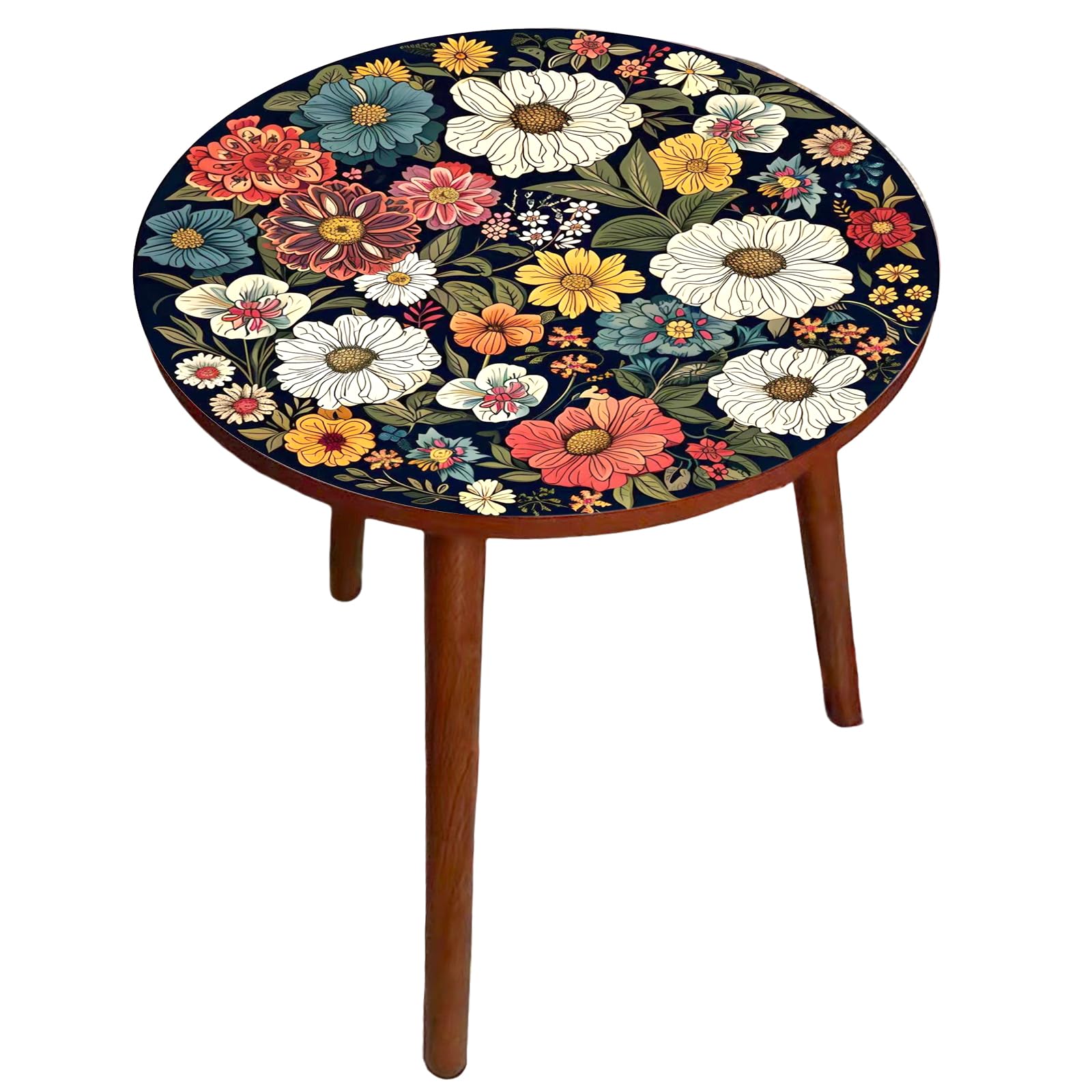 Mandala Round End Table, Small Round Drink SideTable, 3 Legged Living Room End Tables, Mid Century Modern Small Coffee Table for Bedroom Balcony Living Room (15.75" D x 18.5" H) (Madala, Walnut)