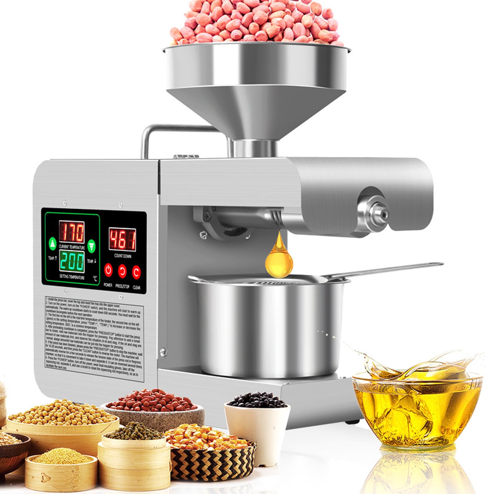 HCZKIUJY Electric Oil Press Machine for Hot and Cold Extraction, Ideal for Household and Commercial Use with Various Seeds