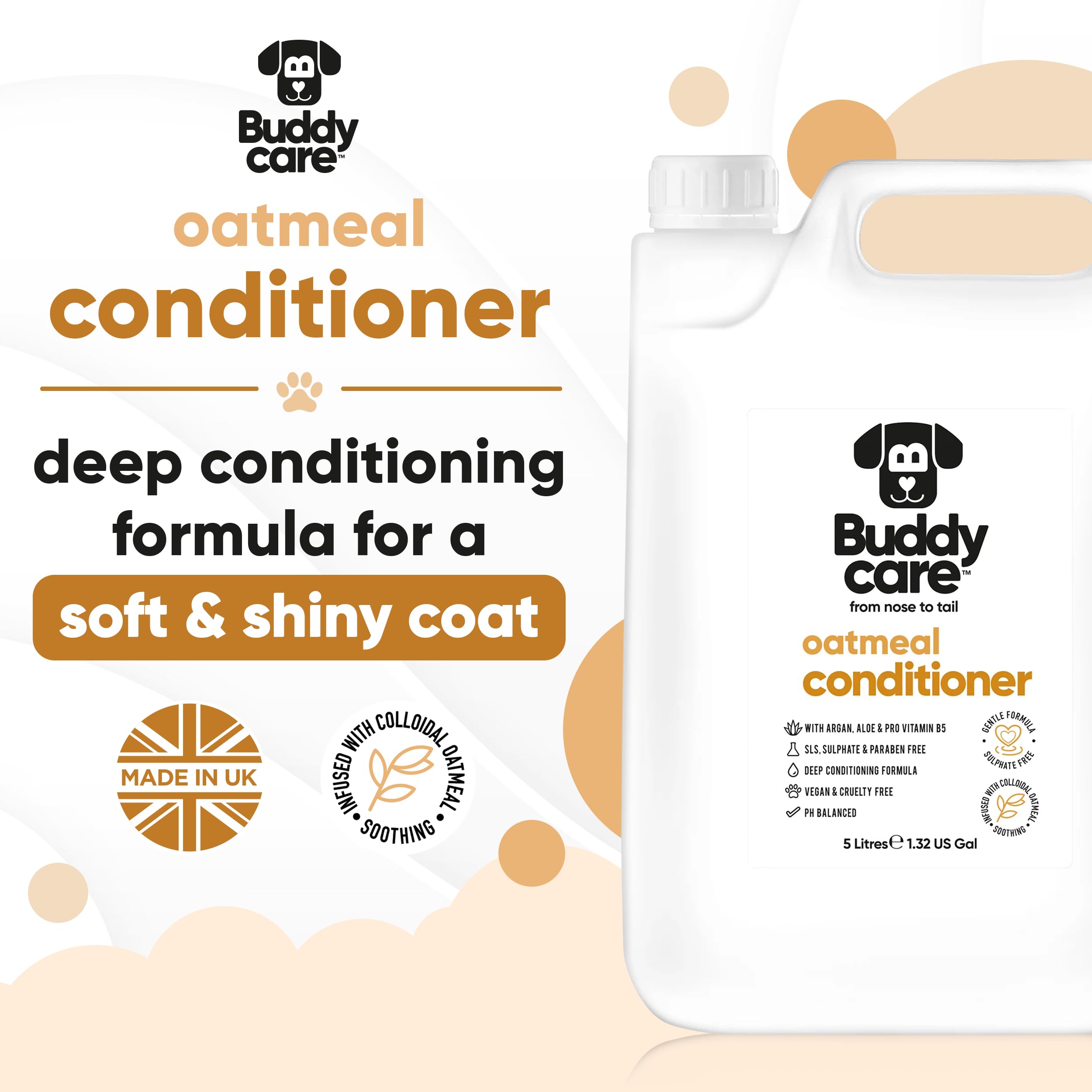 Haferflocken-Hundeconditioner von Buddycare - 5L - Haferbutterduftender Welpenconditioner mit Aloe Vera & Provitamin B5