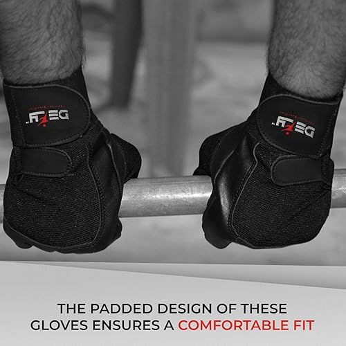 Miniatura 6 de DEFY - Guantes de levantamiento de pesas acolchados con muñequera de 13 pulgadas de largo, guantes de gimnasio de cuero genuino para levantamiento