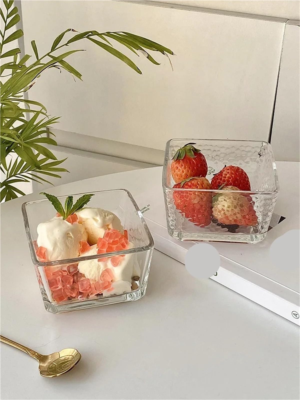 Ensaladeras Tazón de Vidrio Cuadrado Simple de 250ML, tazón de Helado for el hogar, Fruta, Postre, pudín, Yogur, Desayuno, ensaladera pequeña, 3 uds. para Cereales, Ensalada(Clear2)