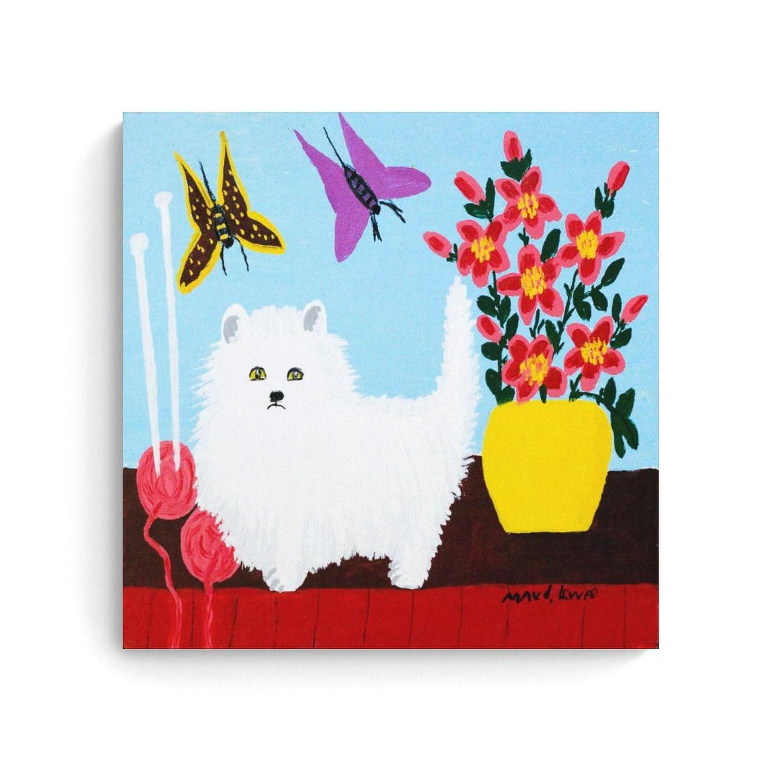 Nganoh Unframe-Style Cat And Butterfly By Maud Lewis Canvas Printed Poster Artworks Canvas Room Aesthetic Wall Art Prints Home Modern Decor Gifts 12X12inch(30X30cm)