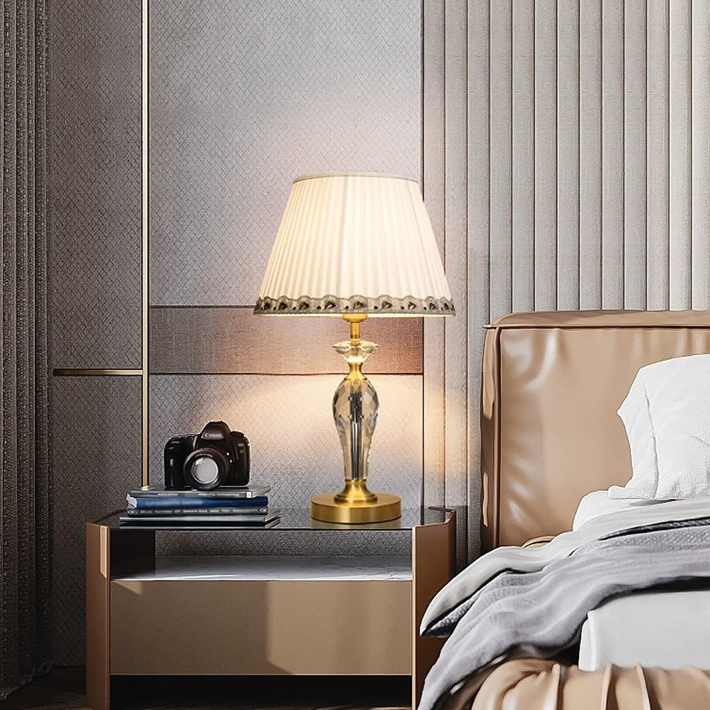 小さな空間のための小さなデスクランプ クリスタルテーブルランプ 銅クリスタルベッドルームベッドサイドランプ ヨーロピアンスタイルのシ