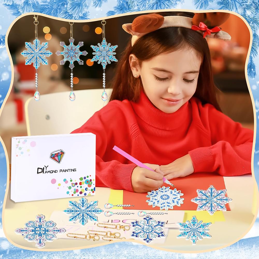 Kit Diamond Painting Natale - 12 Portachiavi Con Fiocchi Di Neve Per