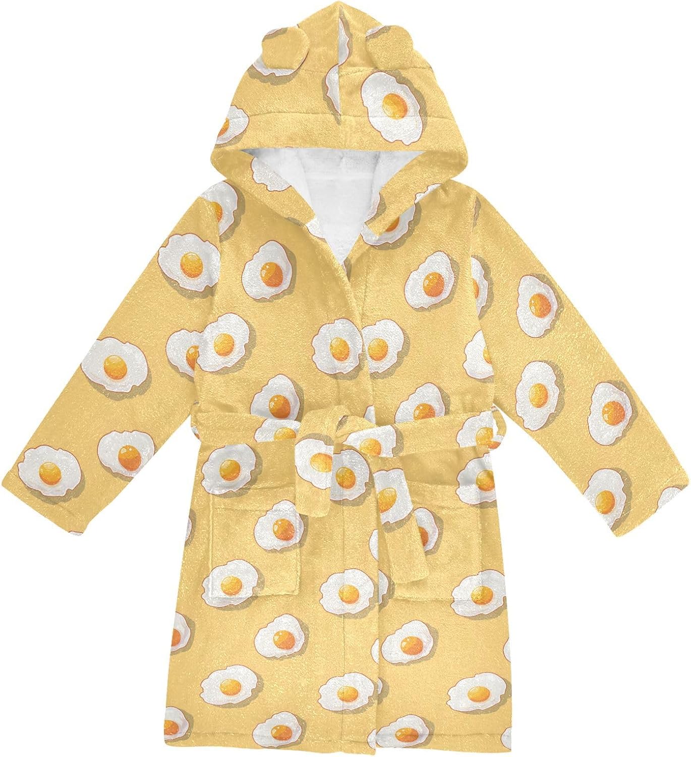 senya Runny Egg Yellow Toddler Hooded Bathrobe Kids Soft Plush Bath Towel Robes for Boys Girls 2-12 Years