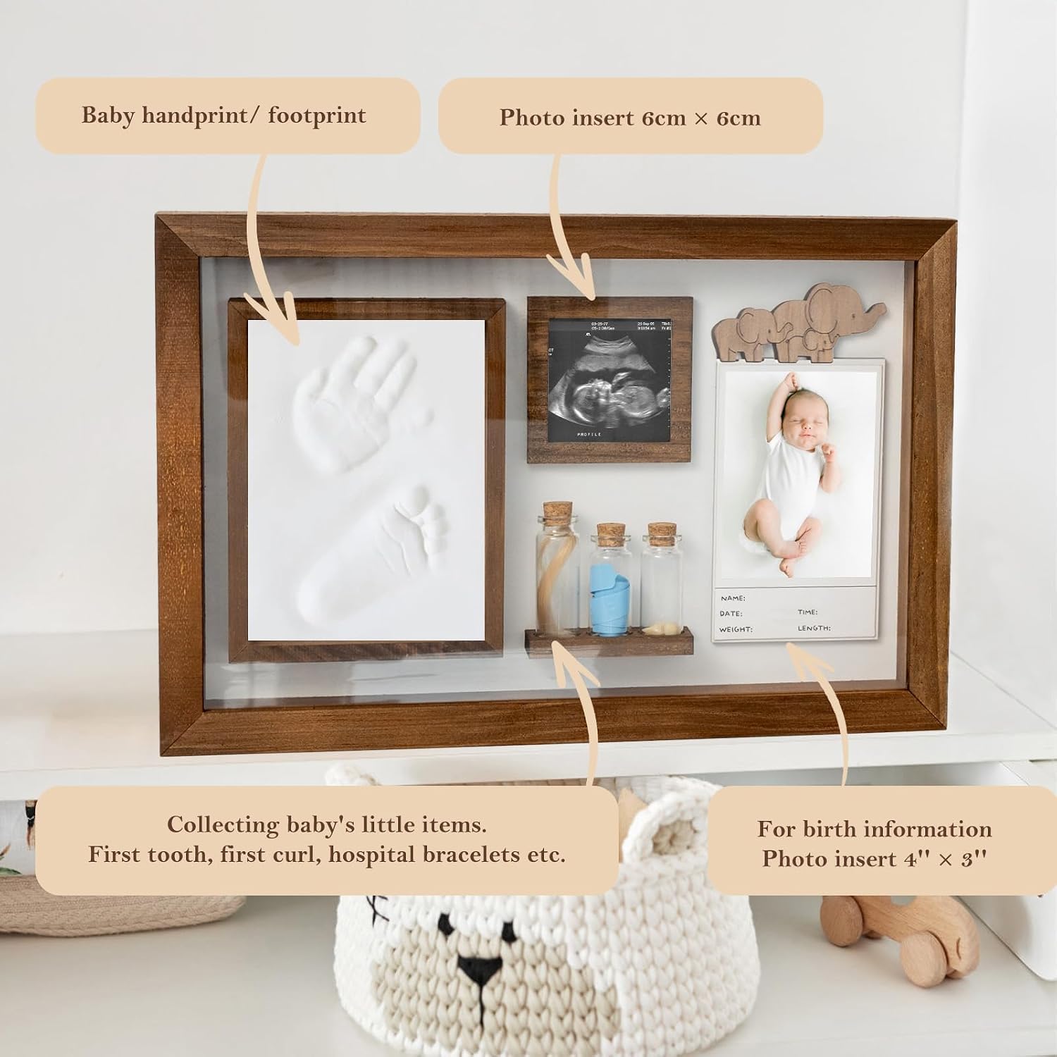 Scatola dei ricordi del bambino, kit per impronte di mani e piedi del | Scatola dei ricordi per la mamma per baby shower e registro dei piedi del bambino e impronte delle mani regalo per il primo
