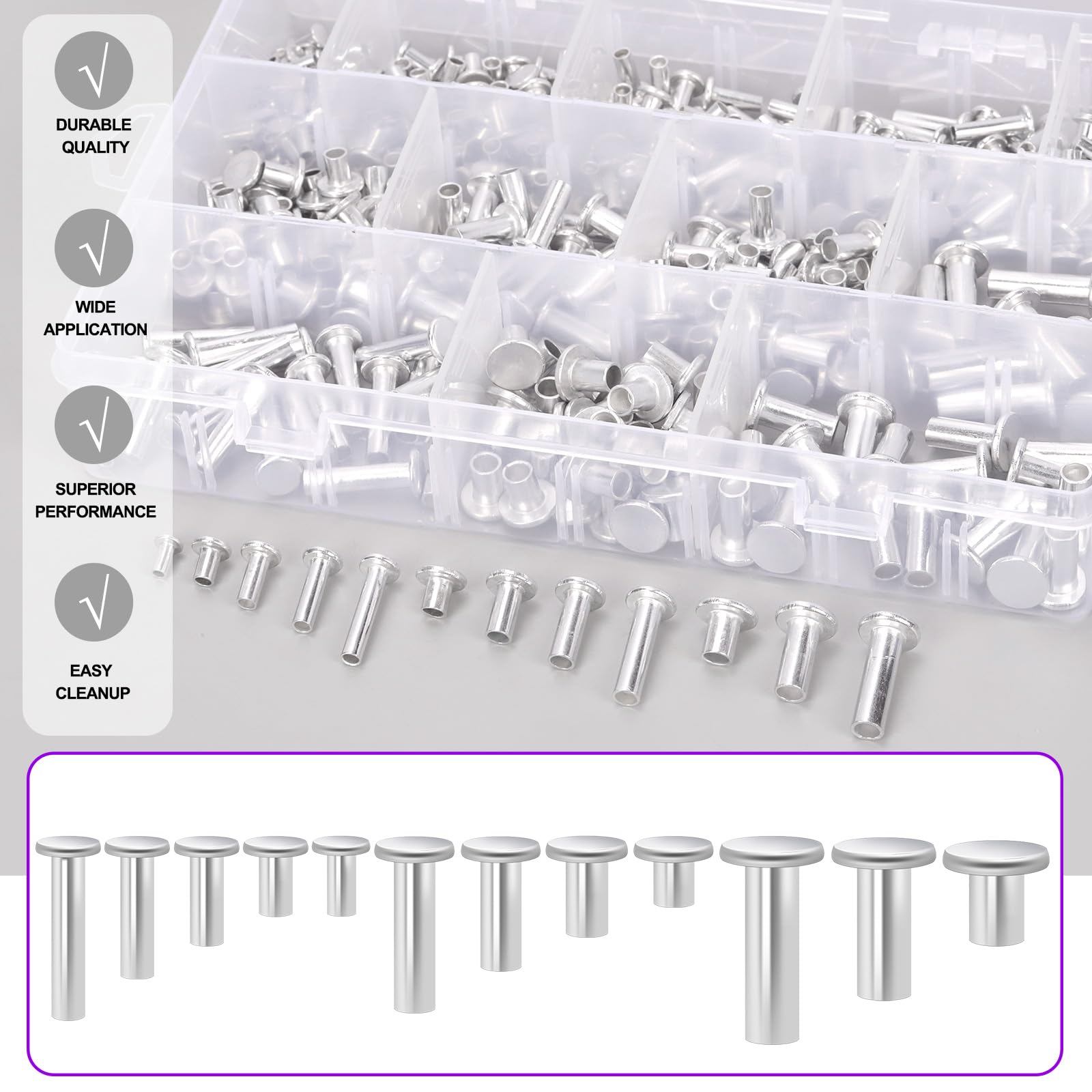 390 Pcs Rivets Kit - Aluminum Flat Head Rivets -5