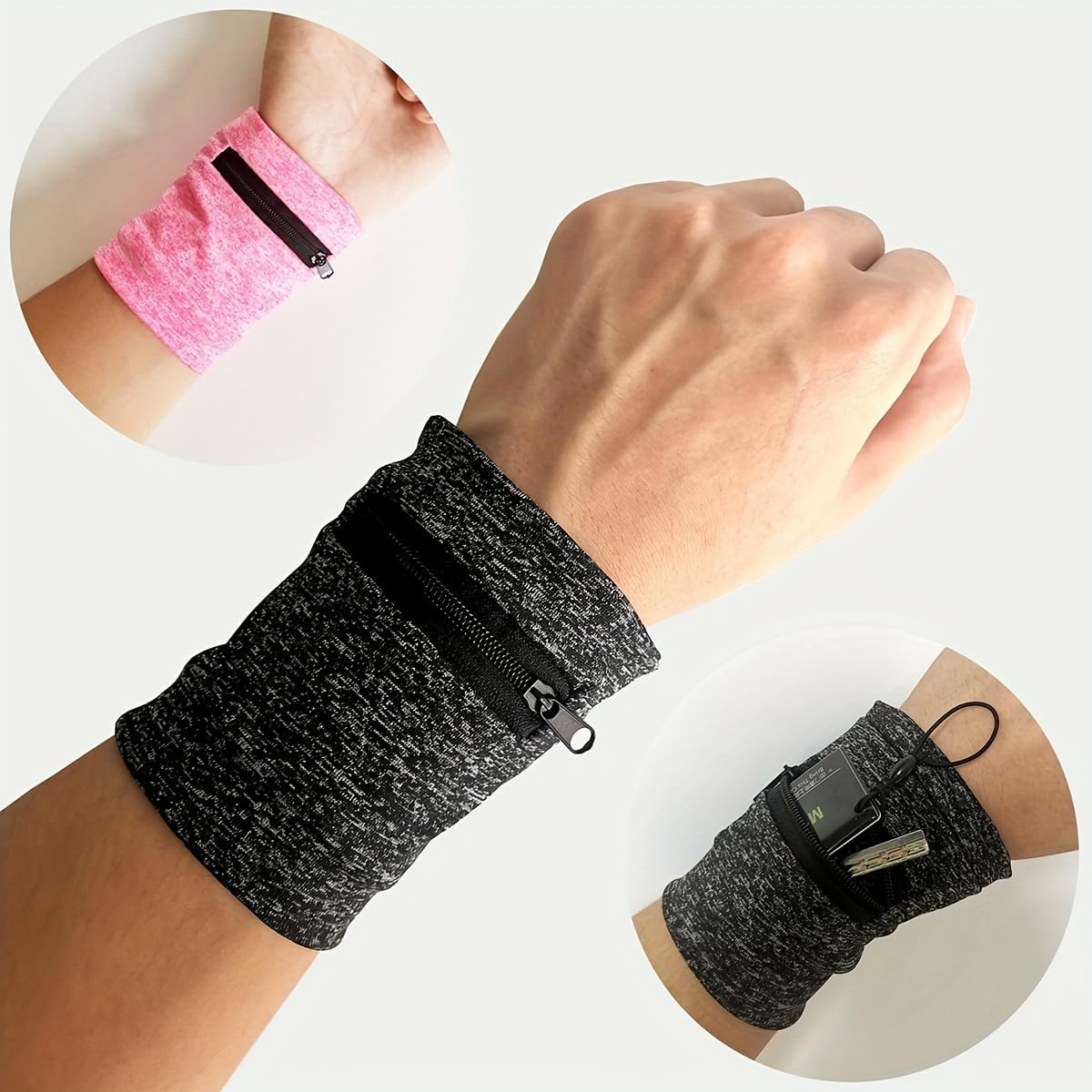 Unisex Sports Wrist Pouch with Secure Zipper Hands Free Convenience Adjustable Fit for Fitness Cycling Hiking Running, Gray