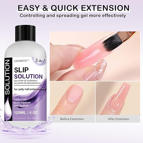 Miniatura 4 de LOUINSTIC Polygel Slip Solution - Kit limpiador de pinceles para arte de uñas, solución deslizante para uñas de gel de poliéster para reducir la