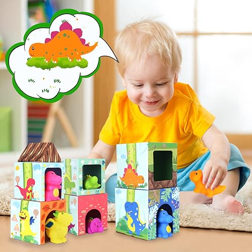 Miniatura 3 de Juguetes apilables de dinosaurios para niños pequeños de 1 a 3 números bloques de clasificación de colores juguetes Montessori para niños de 1 a 3