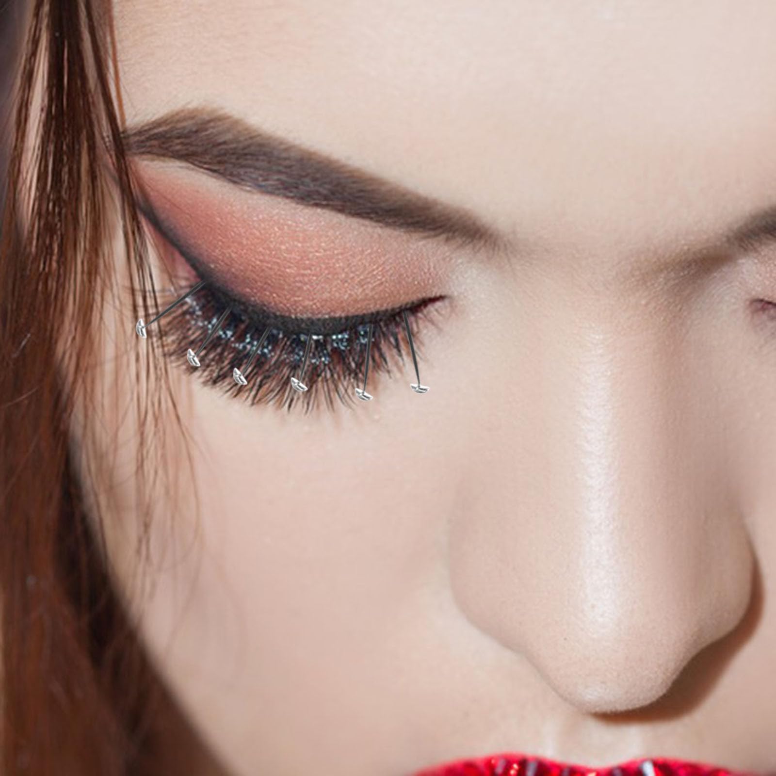 Tofficu 5 Pezzi Ciglia Finte Strass Neri in Nylon, Estensioni Ciglia Singole per Halloween e Occasioni Speciali, Comode e Resistenti un Look Scenico e Brillante
